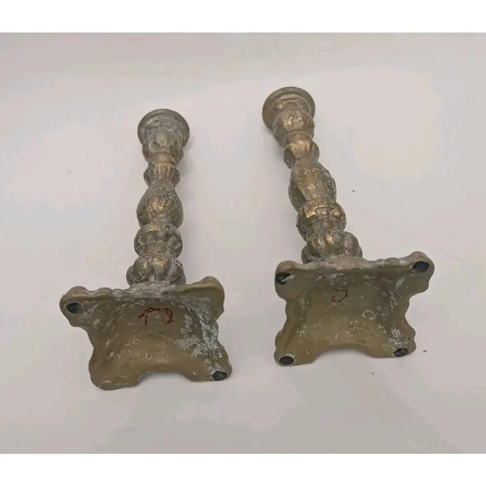 Baroque Rococo Candlestick Candle Holder Pair Brass Verdigris 8.5